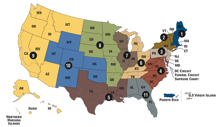 Map of US Circuit Courts of Appeal