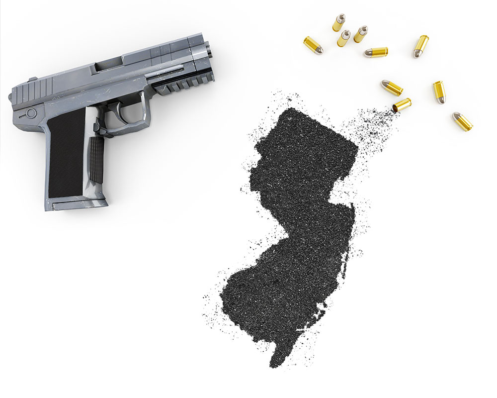 Rendered gun and gunpowder in the shape of New Jersey Rendered gun and gunpowder in the shape of New Jersey