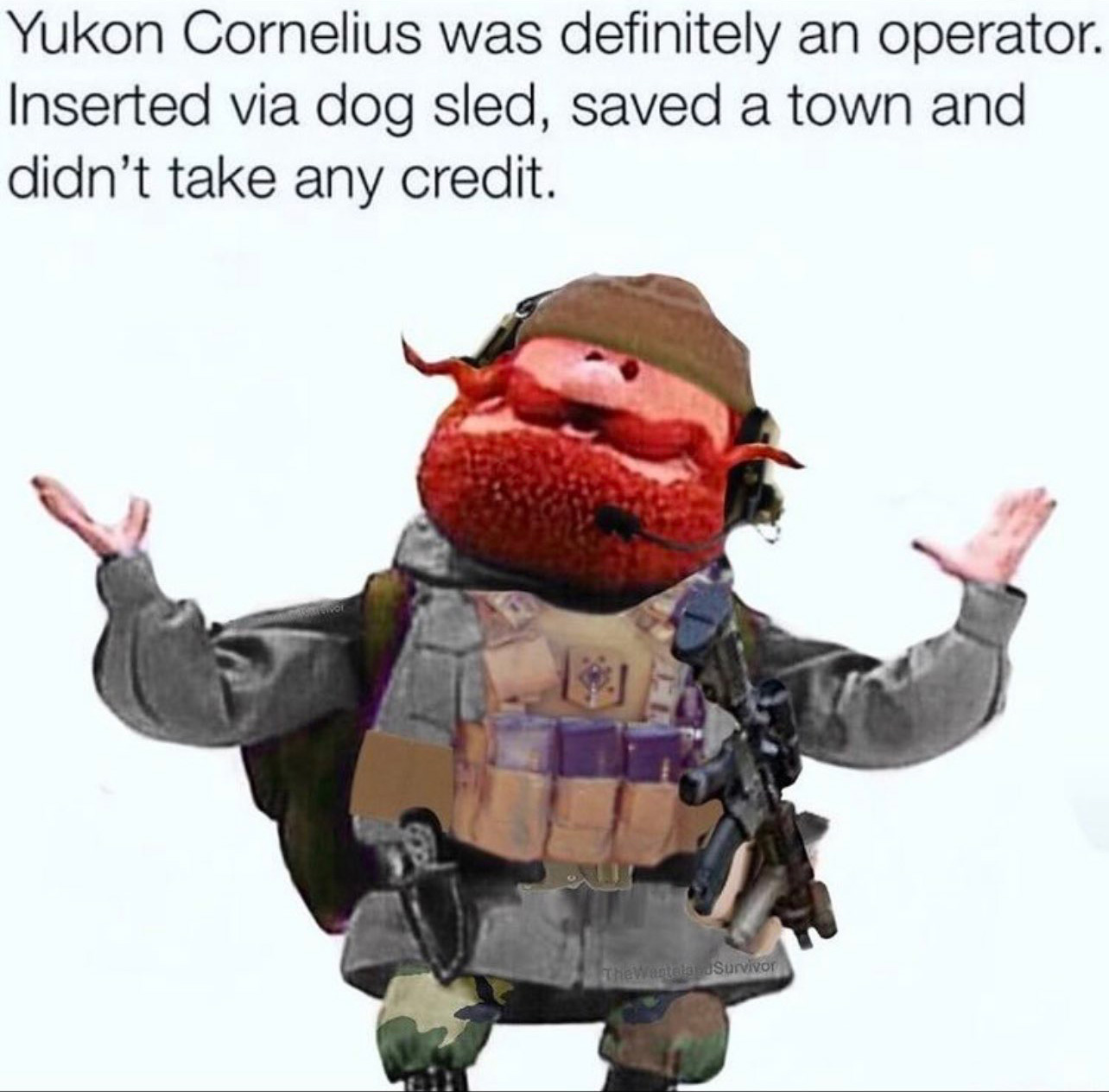 Yukon Cornelius in tactical operator gear, as God intended.